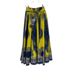 NF Ankara African Print Maxi Skirt OS Yellow and Blue